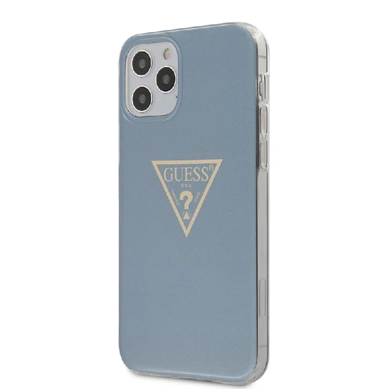 iPhone 11 Pro Max - Hard Case Light Blue Gold Stamp Logo - Guess