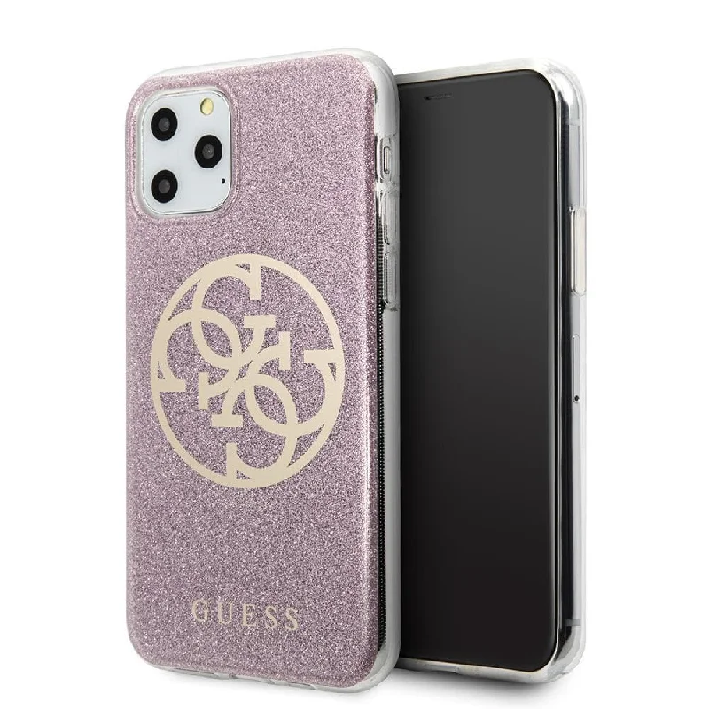 iPhone 11 Pro - Hard Case Pink Glitter With Circle Logo - Guess