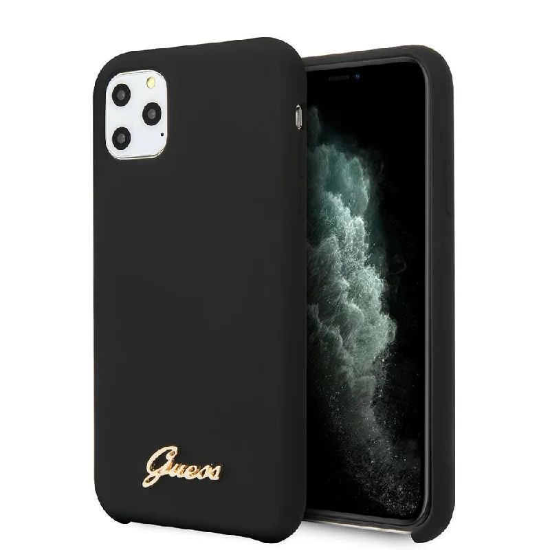 iPhone 11 Pro - Silicone Black Script Logo With Soft Microfiber Interior - Guess