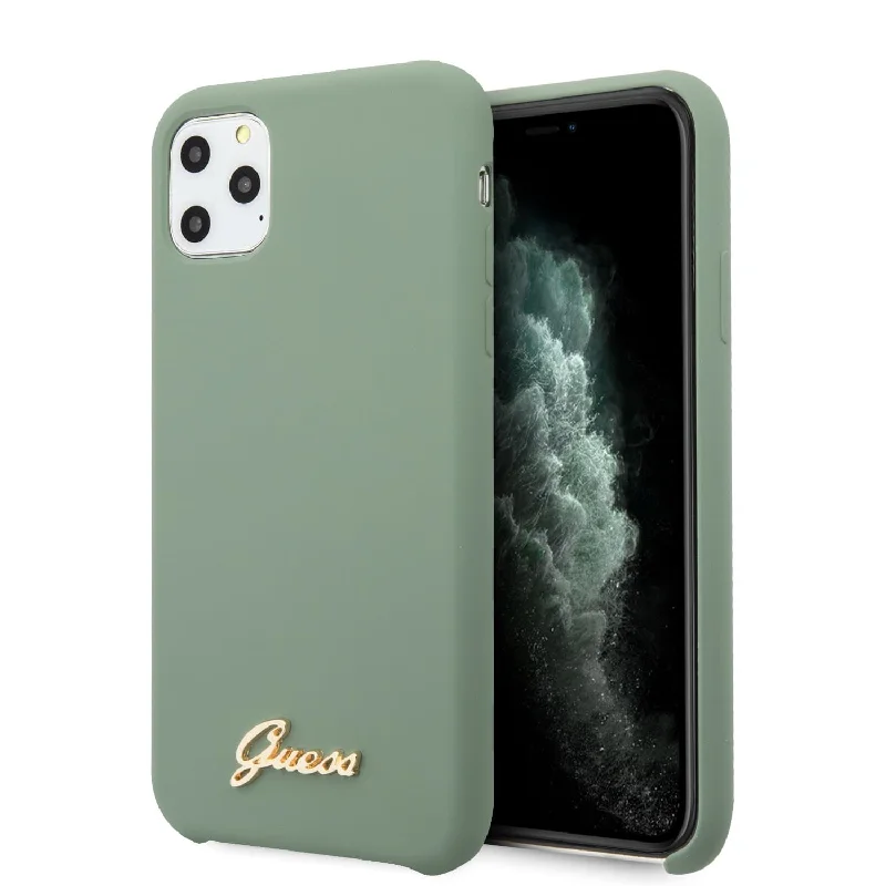 iPhone 11 Pro - Silicone Green Script Logo With Soft Microfiber Interior - Guess