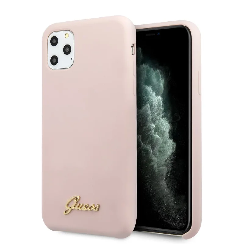 iPhone 11 Pro - Silicone Pink Script Logo With Soft Microfiber Interior - Guess