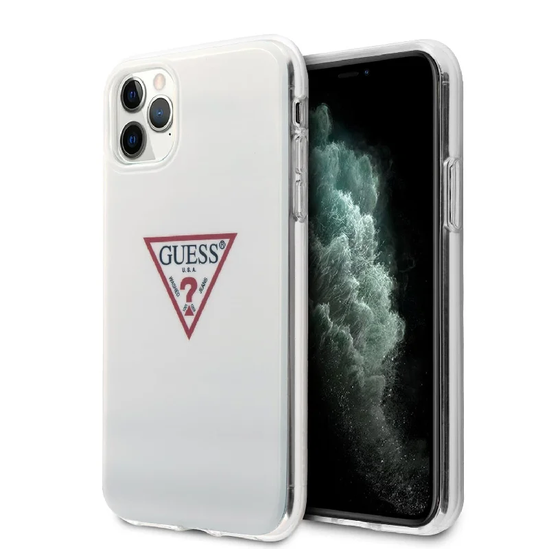 iPhone 11 Pro - Hard Case White Shiny Red Triangle Logo - Guess