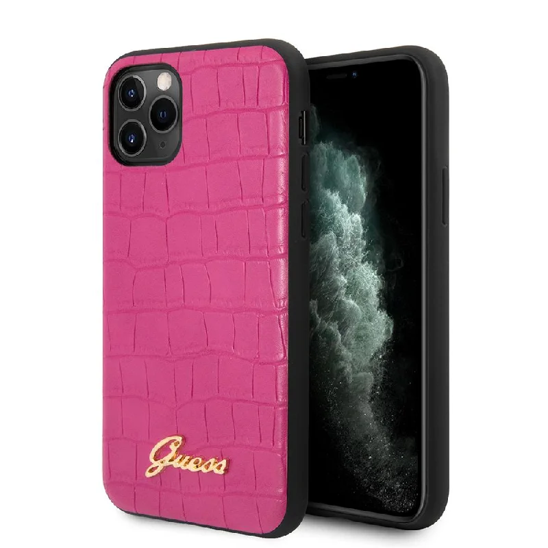 iPhone 11 Pro - PU Leather Pink Croco Pattern With Metal Logo - Guess