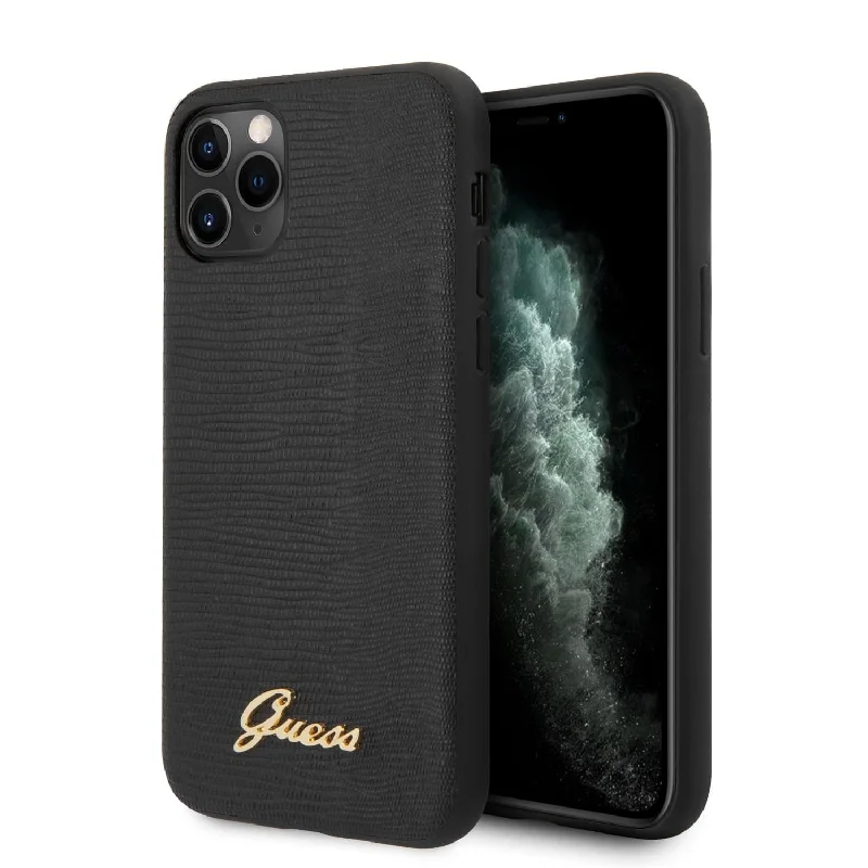 iPhone 11 Pro - PU Leather Black Lizard Pattern With Metal Logo - Guess