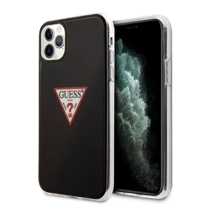 iPhone 11 Pro Max - Hard Case Black Shiny Red Triangle Logo - Guess