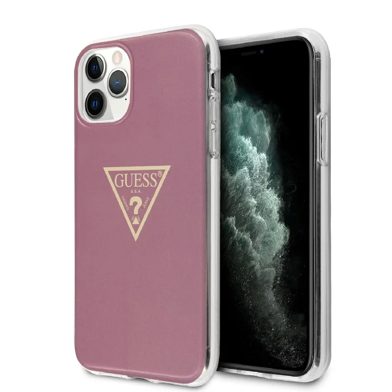 iPhone 11 Pro Max - Hard Case Pink Gold Stamp Logo - Guess