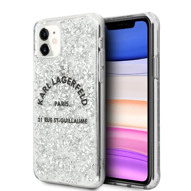 iPhone 11 - Hard Case Silver Glitter Flakes Rsg Logo - Karl Lagerfeld