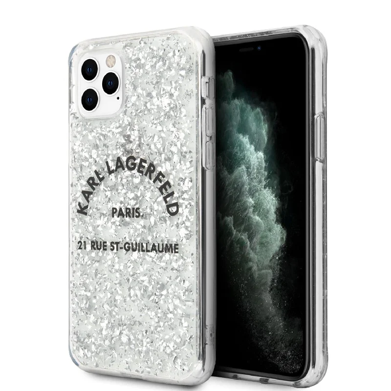 iPhone 11 Pro Max - Hard Case Silver Glitter Flakes Rsg Logo - Karl Lagerfeld