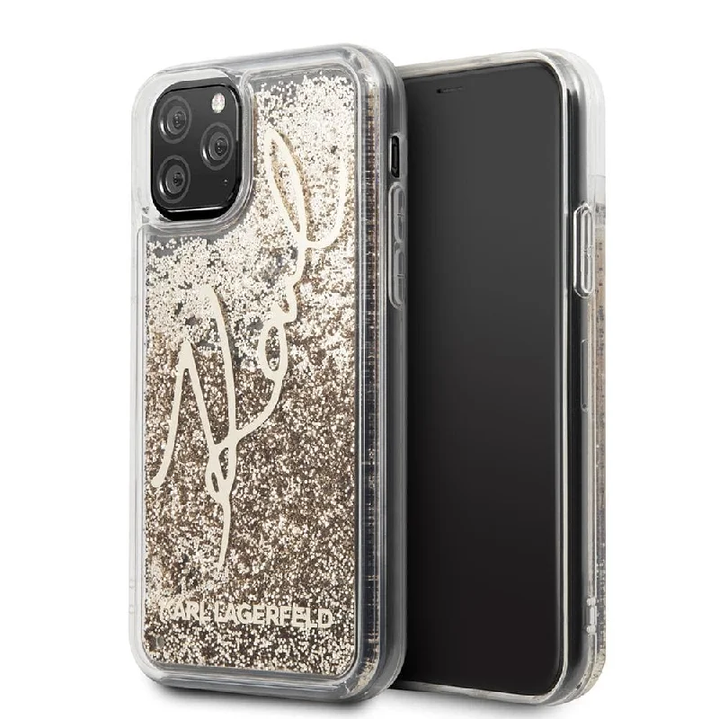 iPhone 11 Pro Max - Hard Case Gold Clear Glitter Signature - Karl Lagerfeld