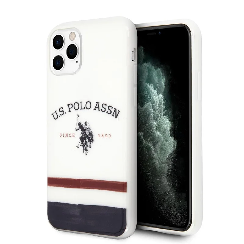 iPhone 11 Pro Max - Hard Case White Big Logo Tricolor Blurred Stripes - U.S. Polo Assn.